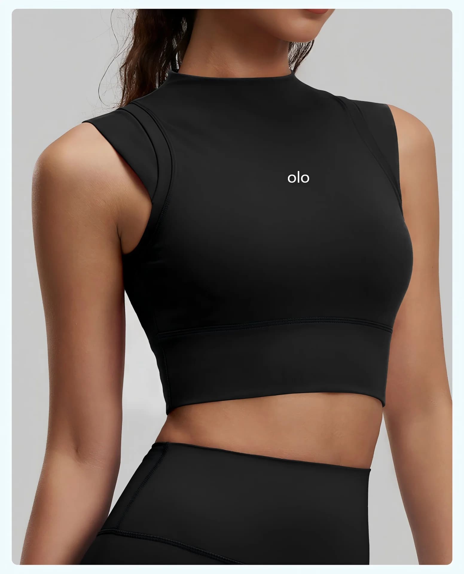 Women's high-neck sports vest with double-sided satin fabric, high elasticity, shock-absorbing and shaping yoga underwear