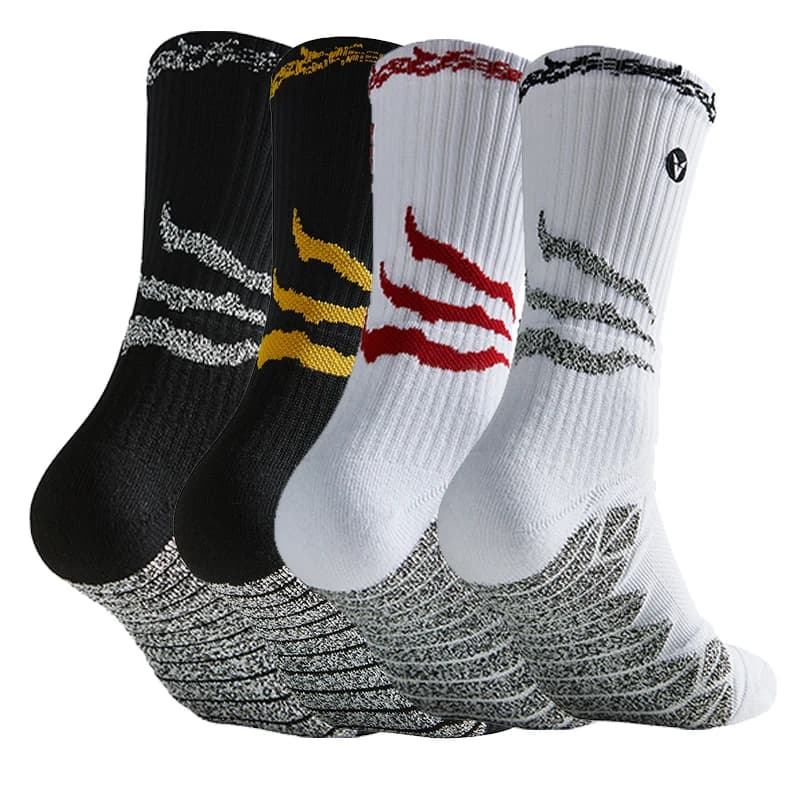 Calzini da basket antiscivolo Imbottitura spessa Compressione traspirante Supporto per caviglia Corsa da campeggio Calzini sportivi da equipaggio Unisex