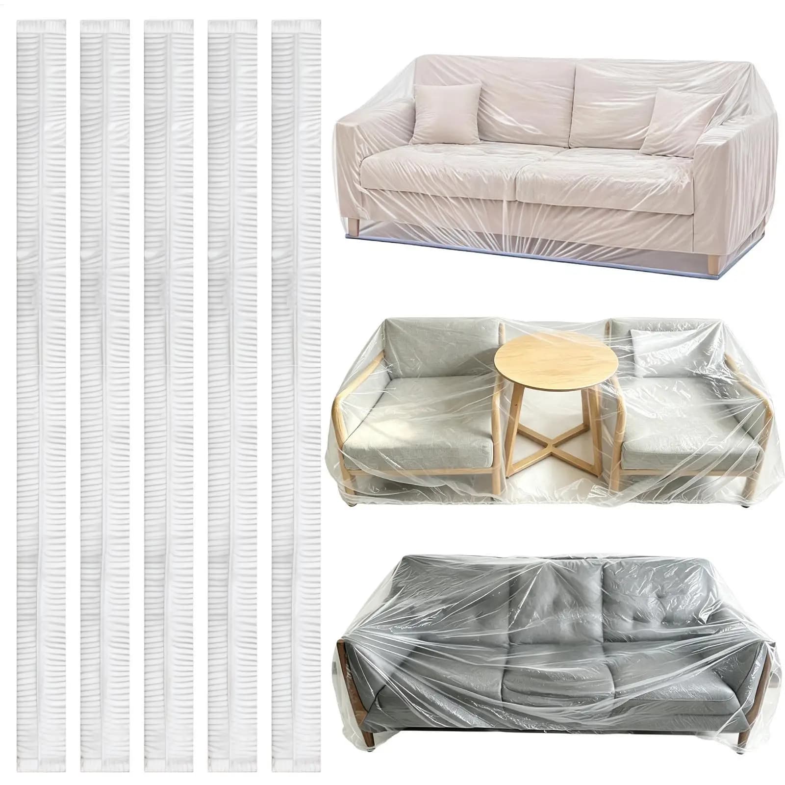 5pcs Transparent Stretchable Dust Covers for Furniture Sofa Couch Table Chair Protector, Home Dormitory Apartment Basement Attic