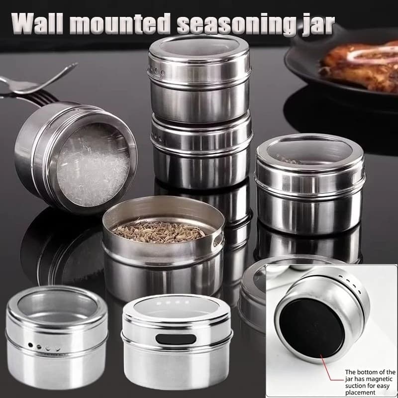 Set di 1-10 Contenitori Magnetici in Acciaio Inox per Spezie, Sigillati e Montabili a Parete, per Barbecue e Cucina