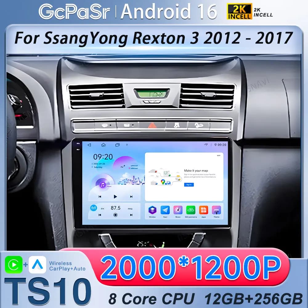 For SsangYong Rexton Y290 III 3 2012-2017 CarPlay Android 16 2K QLED Android Car Radio Multimedia Video Player GPS Stereo 4G Ds