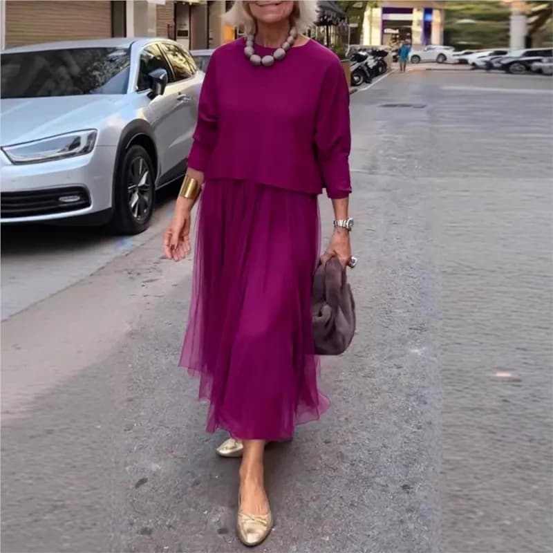 Elegant Casual Women's Dress Set Patchwork Tulle Dresses Round Neck Sleeveless Tank Dress + 3/4 Sleeve Hooded TopTwo-piece Set