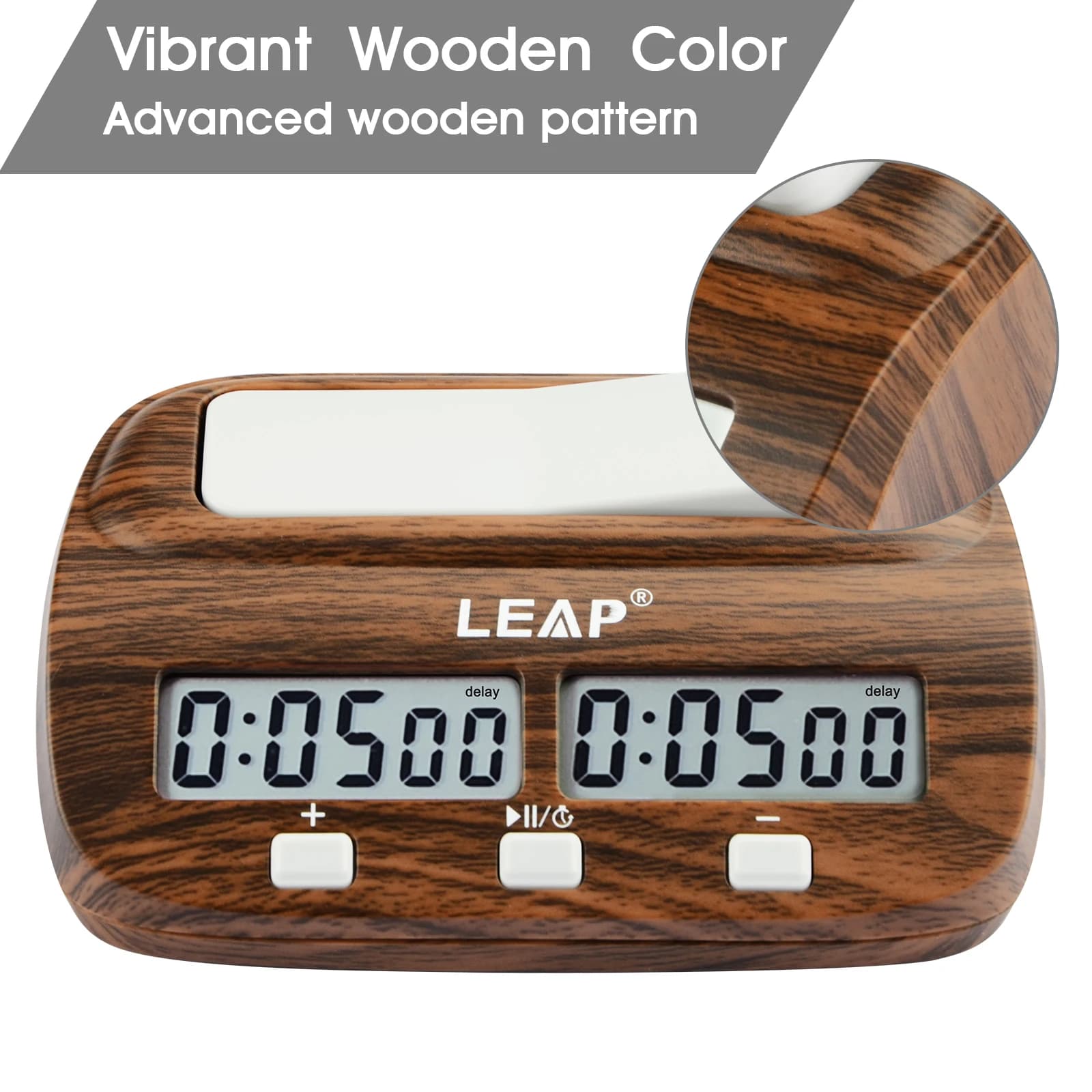 LEAP Chess Clock Digital Chess Timer con ritardo e Bonus professionale per giochi da tavolo Timer Wood Grain Color
