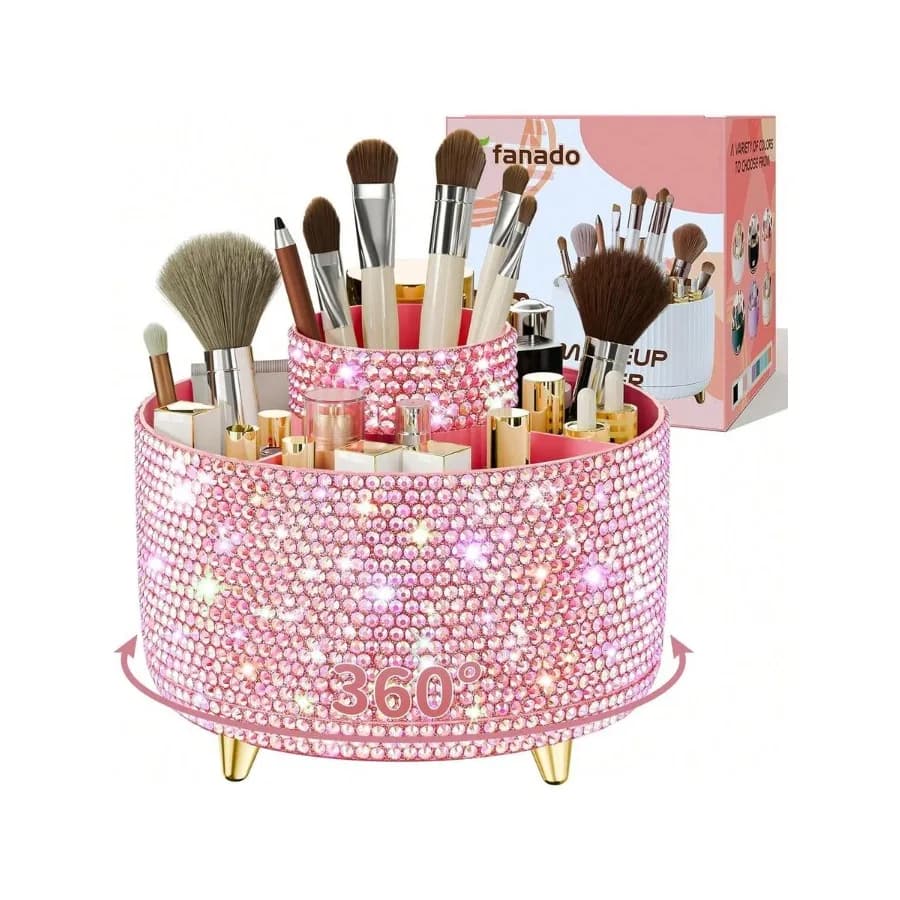 360 ° Organizzatore girevole per pennelli da trucco, organizer da banco per trucchi, organizzazione del trucco e contenitore per prodotti per la cura della pelle per la toeletta, D