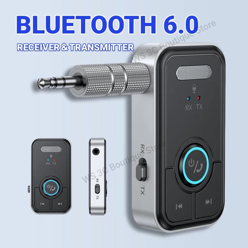 Ricevitore trasmettitore Bluetooth 6.0 aggiornato Adattatore audio AUX per auto con musica stereo HiFi Jack da 3,5 mm con microfono Chiamate per kit auto