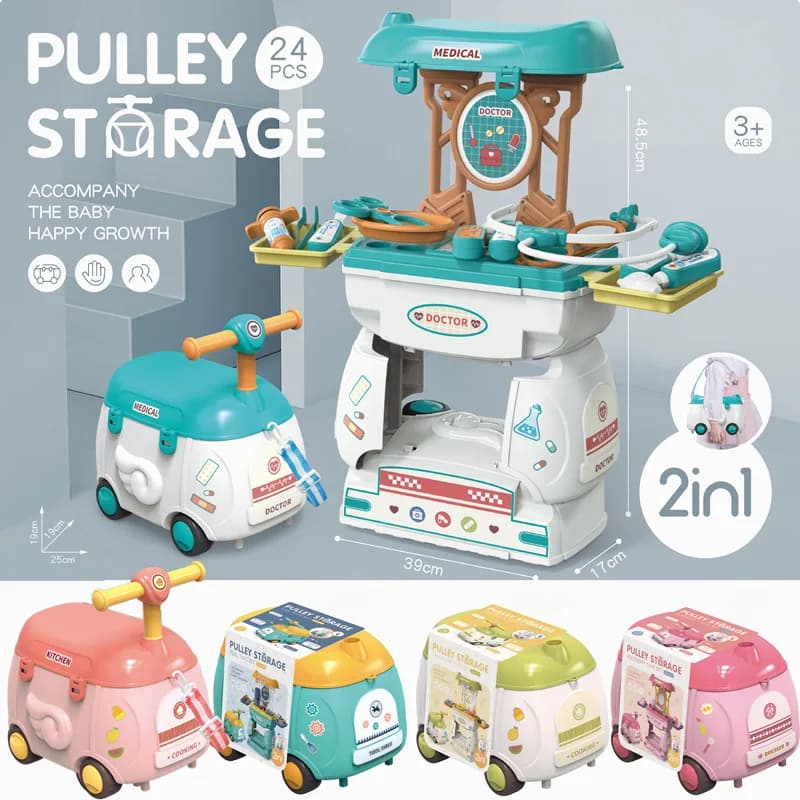 Bambini Giocano a Casa Giocattolo Creativo 2-in-1 Simulazione Utensili da cucina Strumenti cosmetici Passeggino inclinato Dottore Giocattoli Regalo di compleanno