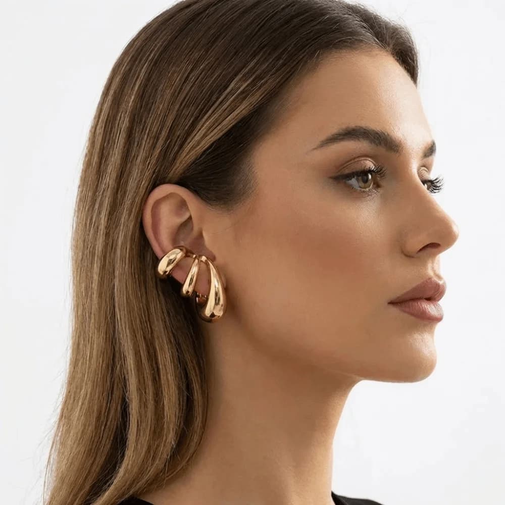 Creative Alloy Multilayer Hollow Ear Clips Water Drop Gold Fake Piercing Earrings Silver Irregular Shape Ear Cuff Jewelry Punk