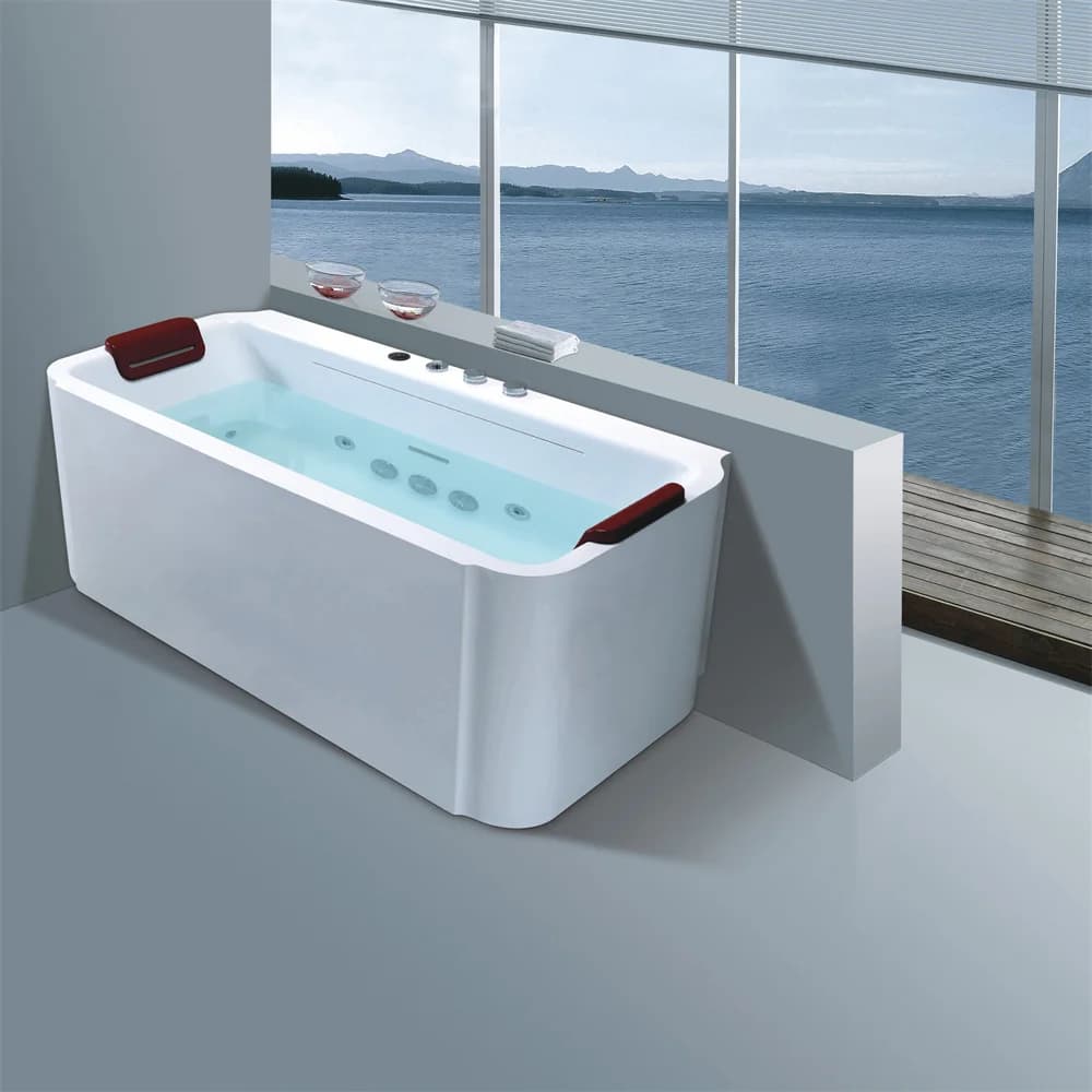 Rectangular Whirlpool Modern Acrylic Bath Tub Freestanding Design Bathtub Massage Tub with Pillows