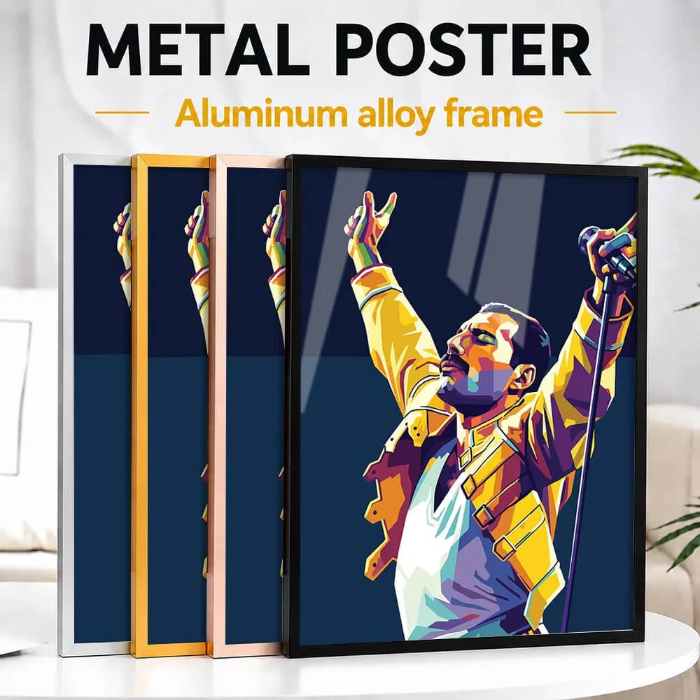 Queen Lead Singer Pop Color Metal Poster With Aluminum Alloy Frame Personalized Photo Retro Culture Style Wall Art For Bedroom