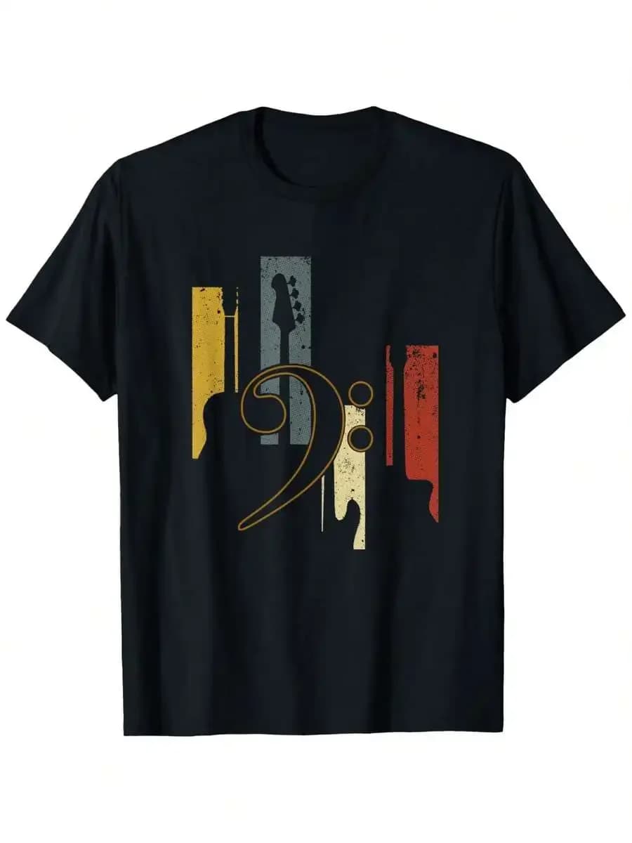 Black Cotton Short Sleeve Casual Tee Shirt For Men Women Vintage Music Graphic Print Summer T-Shirt