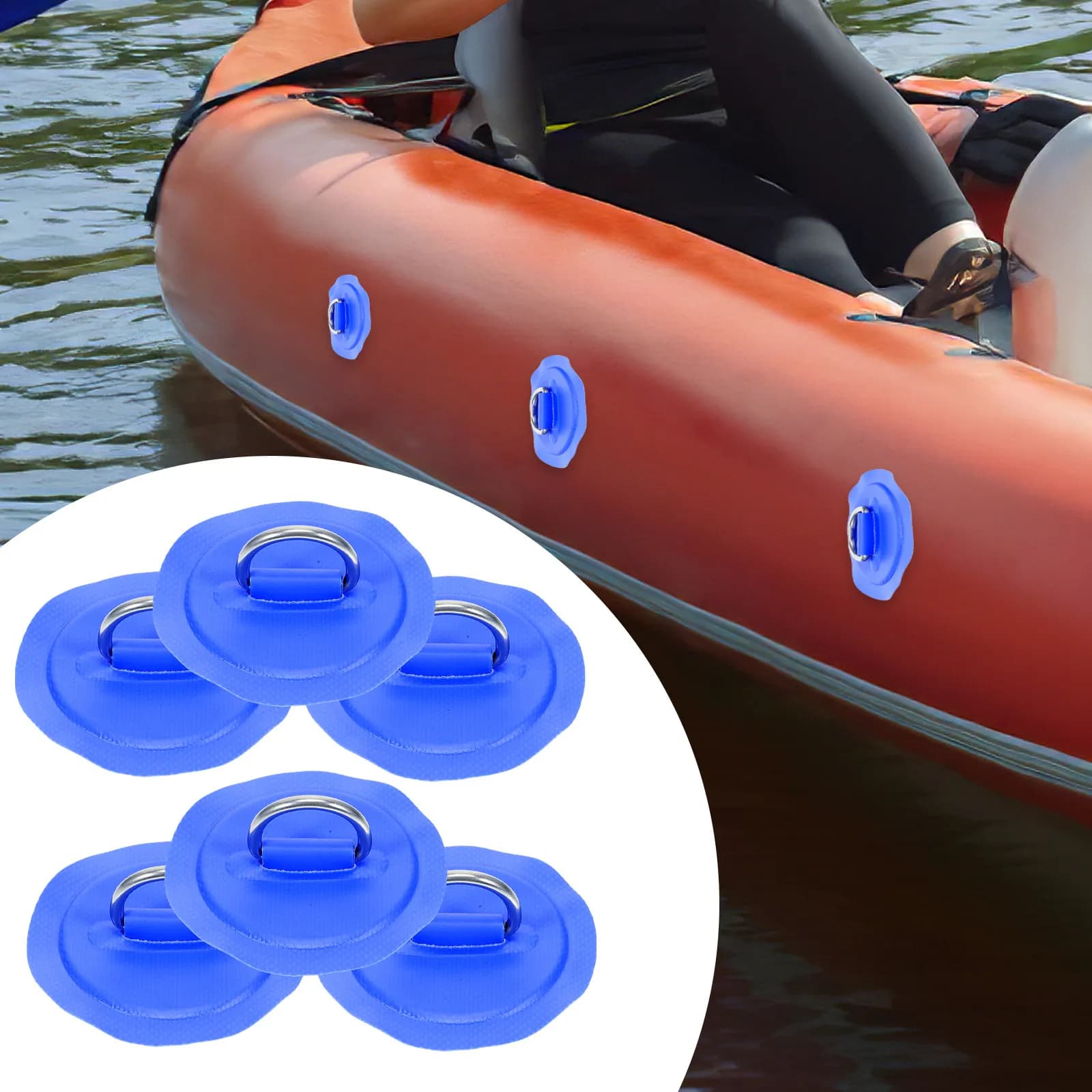 6Pcs Marine Grade Stainless Steel D-Ring Buckles PVC Coated Compact Rope Fixator for Kayak Canoe Yacht Bungee Cord Rigging Gear