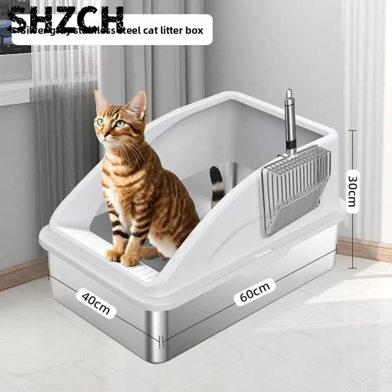 Best-selling stainless steel cat litter box, cat toilet, pet supplies, extra-large, elevated, easy-to-clean cat litter tray