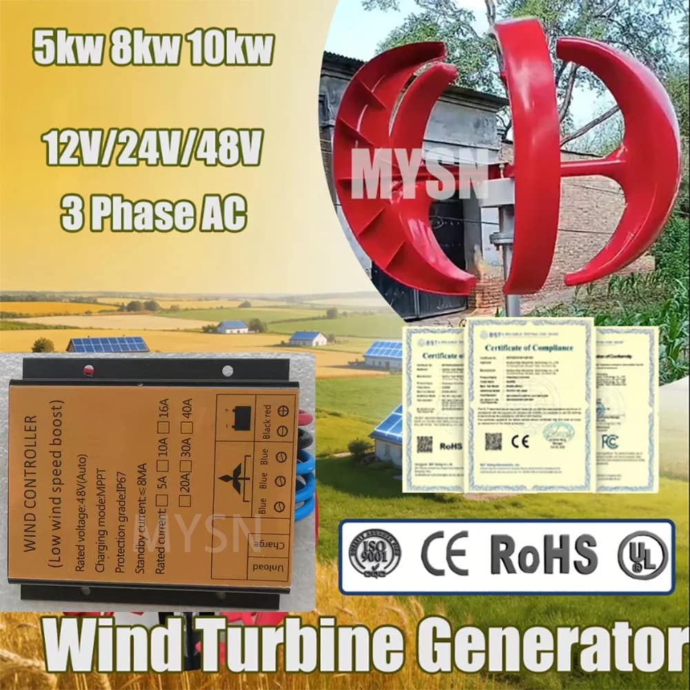 Turbina Eolica Portatile 24V 12V 10KW 5KW 48V Generatore Eolico ad Asse Verticale 8KW Alternatore per Uso Domestico e Agricolo Certificato CE