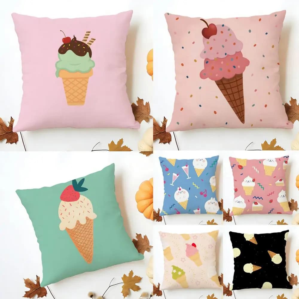 Fodera per cuscino in lino lavabile, morbida e alla moda, con motivo gelato dolce e delizioso, per divano, letto, arredamento accogliente per la casa