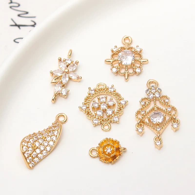 1pcs Diy Jewelry Accessories Copper Gold-plate Micro-set Zircon Flower Dream Catcher Pendant Earrings Material Handmade Charms