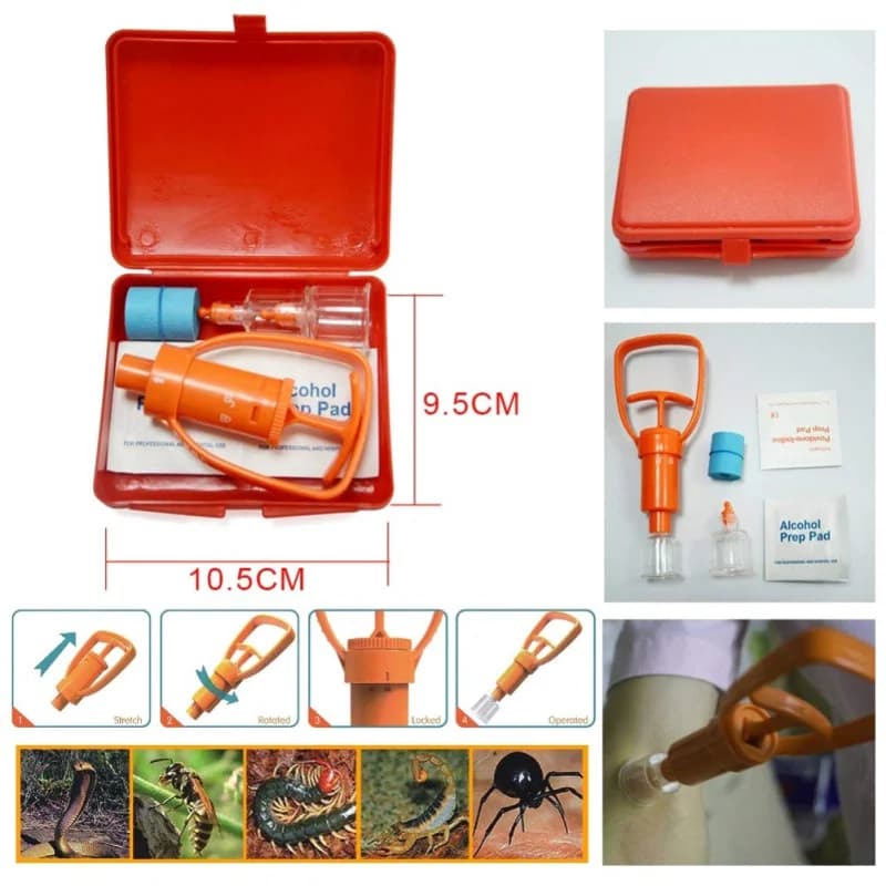 Kit per morso di serpenti, kit per punture di api, pompa di aspirazione per estrattore di veleno, primo soccorso per morso e puntura per escursionismo, zaino in spalla e campeggio