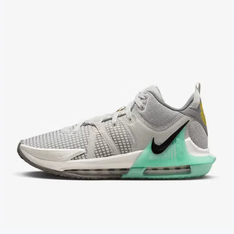 Nike Ammortizzazione, Supporto stabile, Scarpe da basket da uomo per allenamento con presa forte, Nuove scarpe da basket medio-alte comode e aderenti alla caviglia Lebron Witness 7, Grigio e verde menta con elementi alla moda, Scarpe da basket sportive casual versatili, Court Essential Dm1123-006