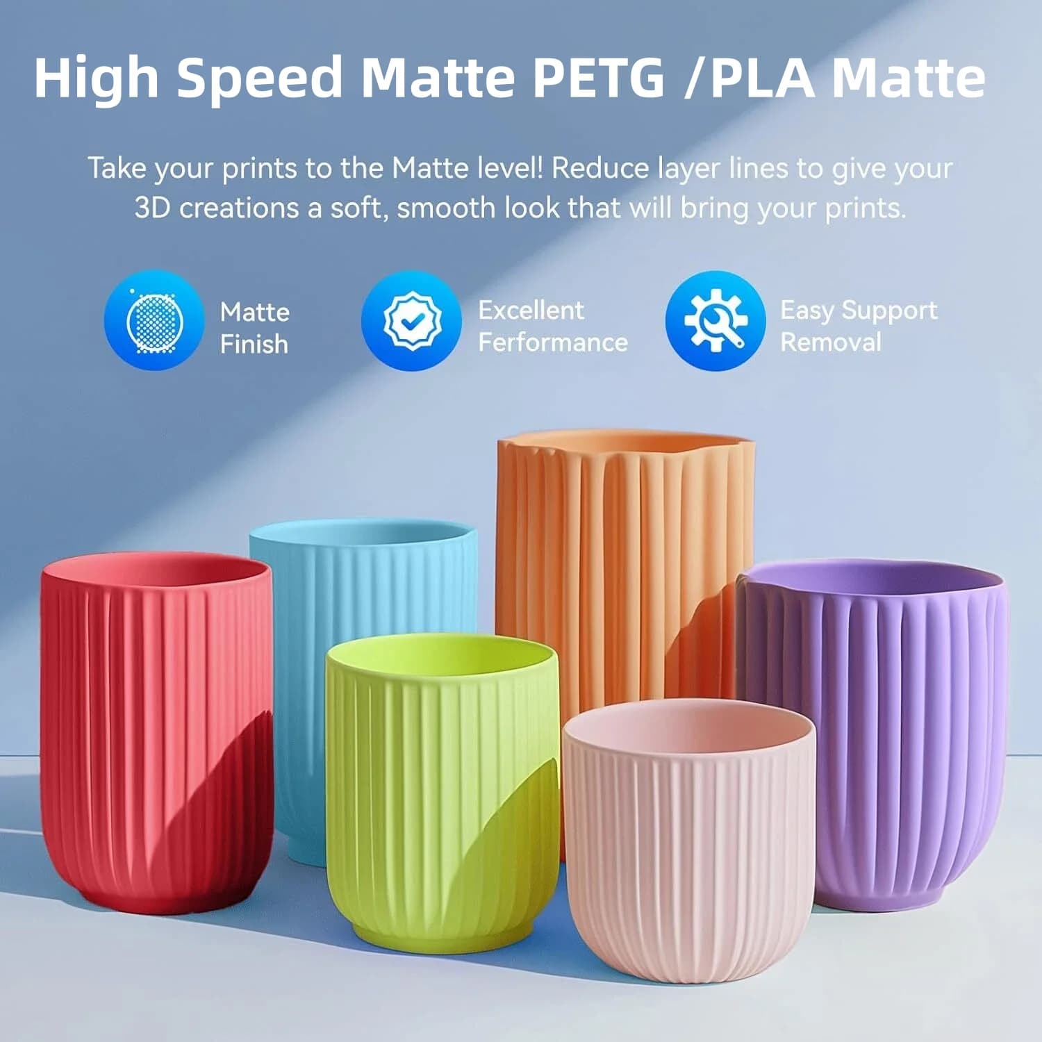 Filamento 3D JAYO ad Alta Velocità in PETG/PLA Opaco, 1.75mm, Velocità di Stampa 30mm/s - 600mm/s, Filamento PETG ad Alto Flusso per Stampanti 3D