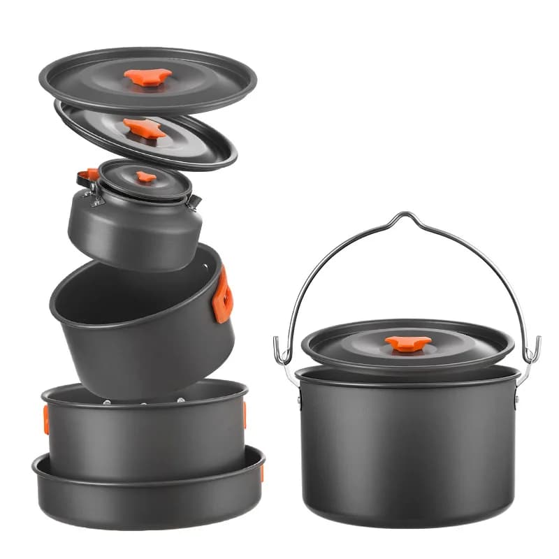 Outdoor Camping Cookware Set Food Grade Aluminum Portable Hanging Pot Kettle Frying Pan For Picnic Hiking Lovers
