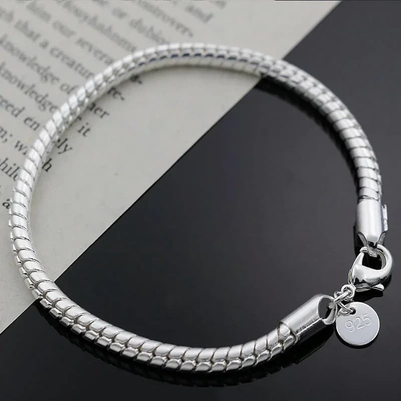 Hot classico 3MM 4MM Bracciale in argento sterling 925 con catena in osso di serpente per donna Regali per feste di nozze Gioielli da strada tutto-fiammifero