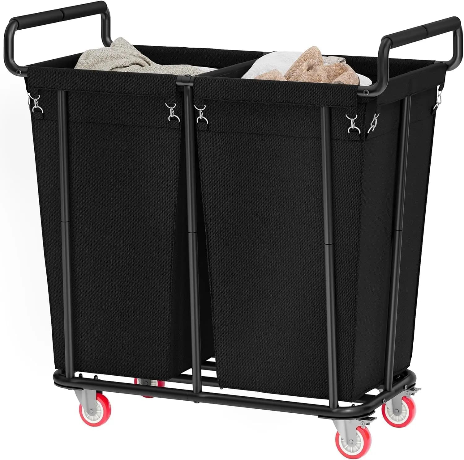 Large white basket with wheels, trolley with 2 bags of 360L, extra large white basket, durable