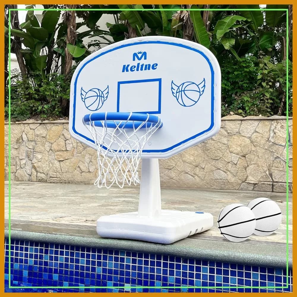 Canestro da basket per piscina, 86,4x86,4x107,2 cm, con base estesa, 2 palloni e pompa, per ragazzi e adulti
