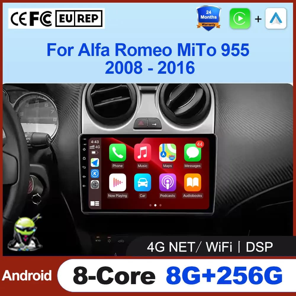 Autoradio Lettore Video Multimediale Per Alfa Romeo MiTo 955 2008 - 2016 Android Auto Navigazione GPS Bluetooth WiFi QLED schermo