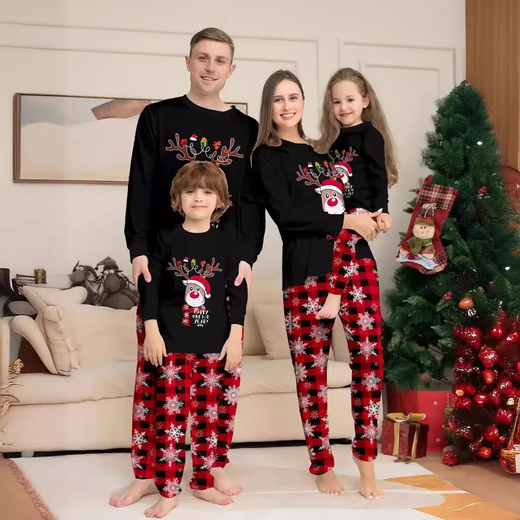 2026 Set da casa natalizio genitore-figlio, pigiama a maniche lunghe in cotone per adulti e bambini + pantaloni lunghi Set da 2 pezzi, tuta da bambino