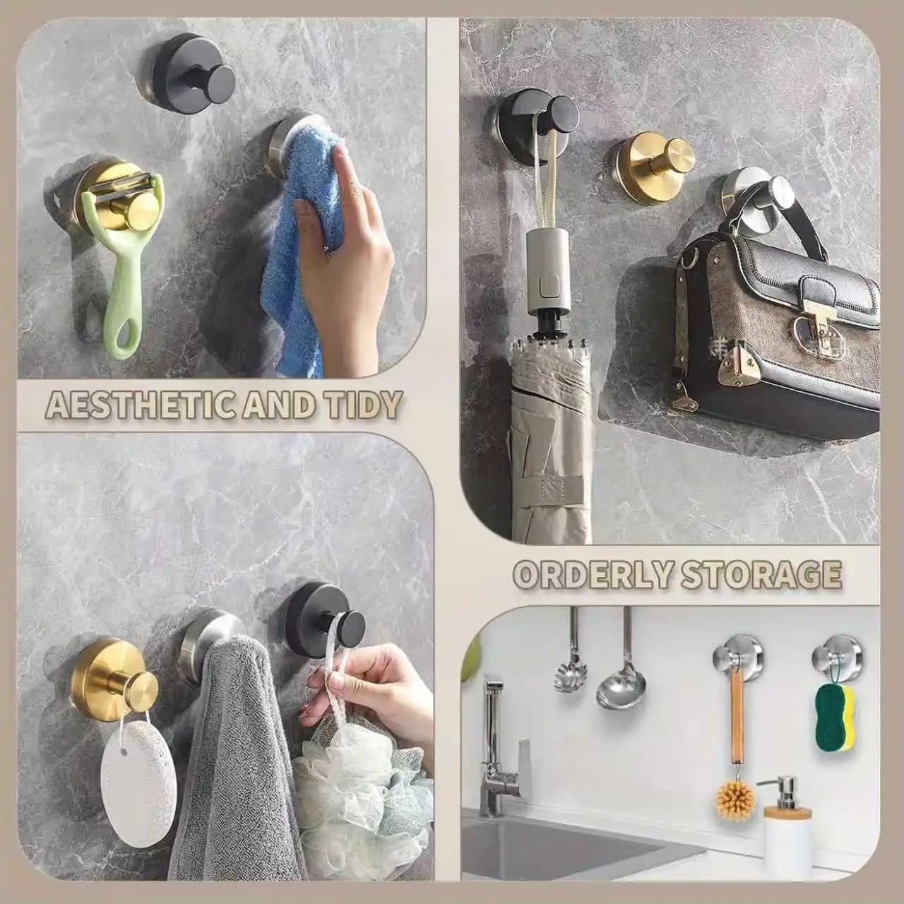1Pcs Black Stainless Steel Vacuum Suction Cup Hook, No-Drill Waterproof Bathroom Towel Hook, Super Strong Suction Holds Up to 11lbs, Anti-Rust, Easy to Install, Perfect for Shower, Kitchen & Home Organization