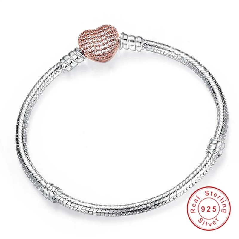 Braccialetti con chiusura a cuore con zirconi scintillanti per donna Zircone bianco adatto perline con ciondoli originali Gioielli con ciondolo Accessori fai da te Regalo