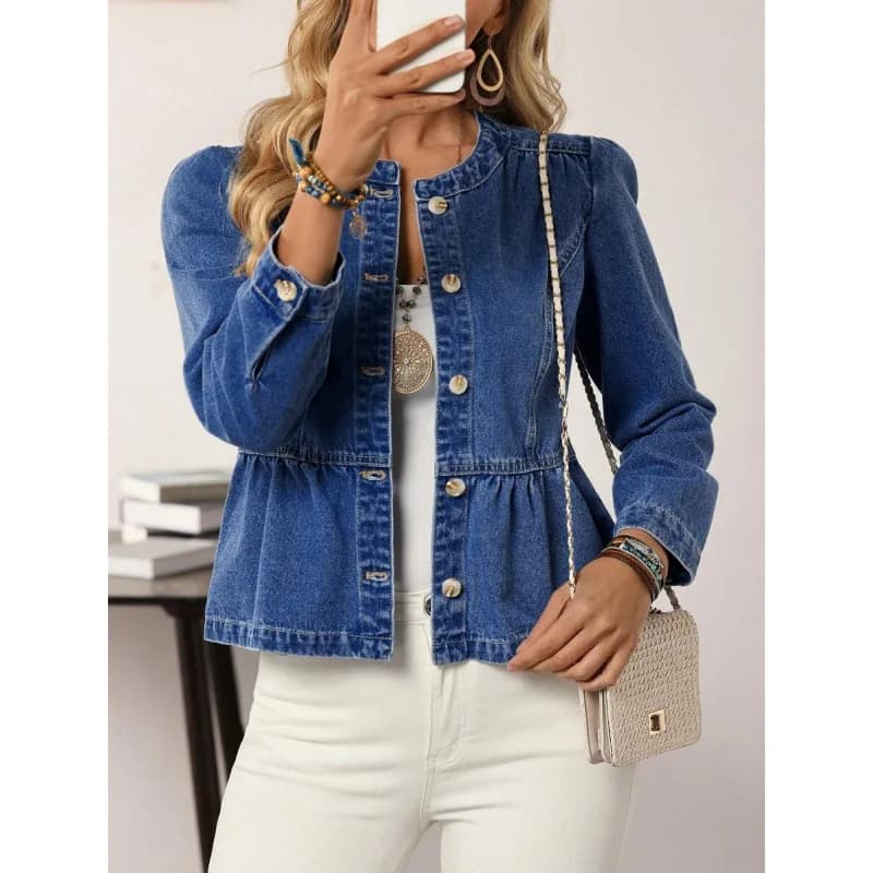 Puff Sleeve Denim Shirt Women's Short Outerwear Spring 2026 Other Style 100% Other Material Cross-Border Bubble Sleeve Jeans ...