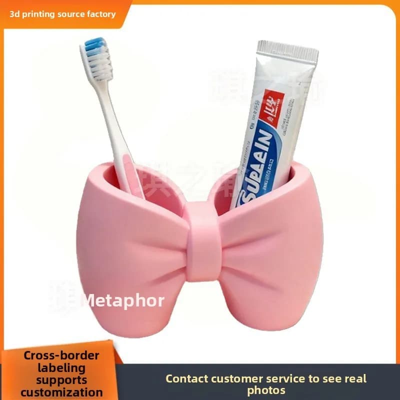 Portaspazzolino a forma di fiocco, grazioso porta pennelli da trucco, organizer per rasoi, stampa 3D, porta spazzolino e dentifricio a doppio scomparto