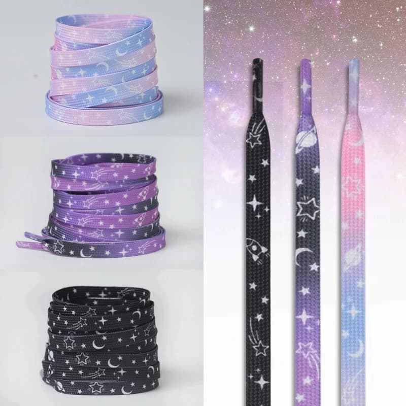 Laces with moon star print for sneakers AF1/AJ Colored foam rubber laces for shoes with lattiginous cosmic print for flat casual shoes