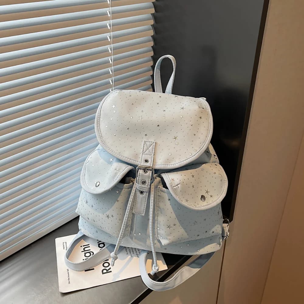 Women Shiny Fashion Backpacks Soft Handle Solid Drawstring Versatile Pack Students Daily Commute All-Match Double Shoulder Bags