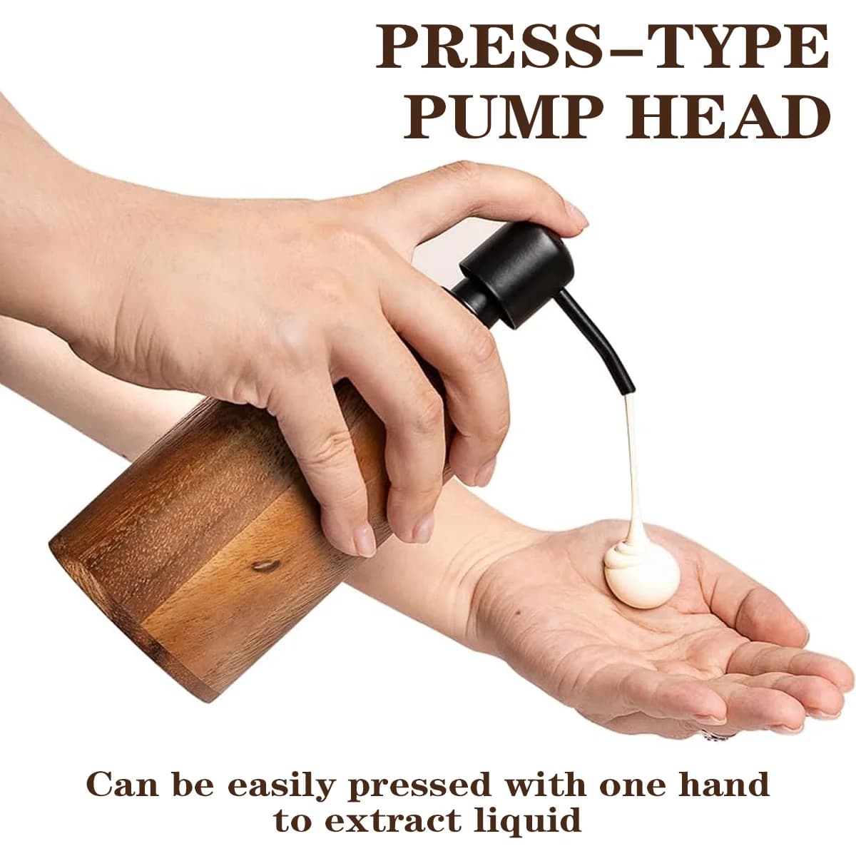 Dispenser di Lozione in Legno di Noce E9 6/13oz, Erogatore di Sapone Liquido con Pompa, Contenitore Moderno in Legno per Lozione Ricaricabile