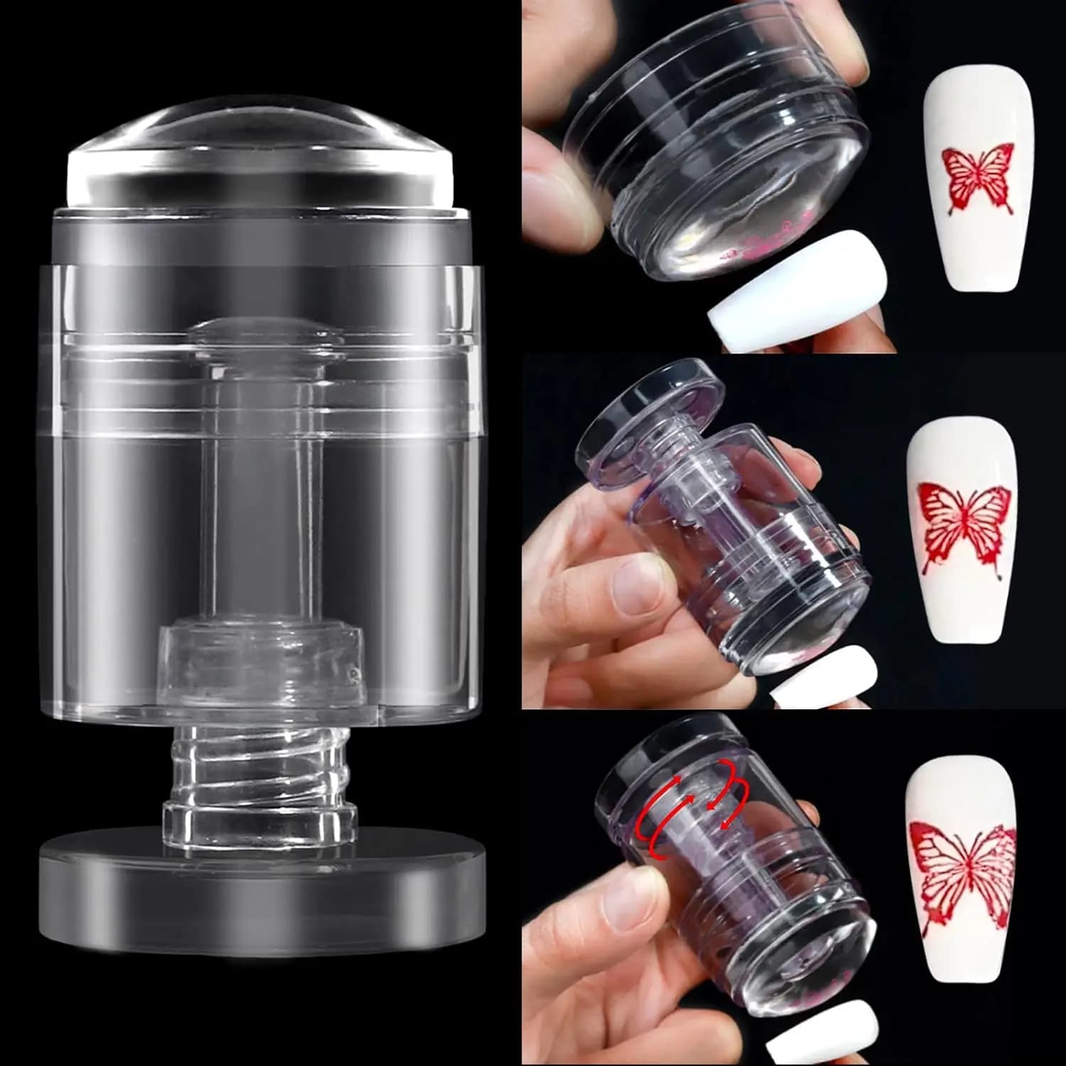 Rotatable Nail Stamp Silicone Nail Stamper Kit Adjustable Pattern Size Jelly Nail Stamps Transparent Nail Stamper With Scrapers