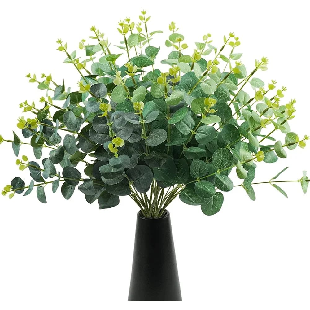 4Pcs Artificial Eucalyptus Stems Leaves Green Eucalyptus Branches Fake Plants For Home Party Wedding Decoration