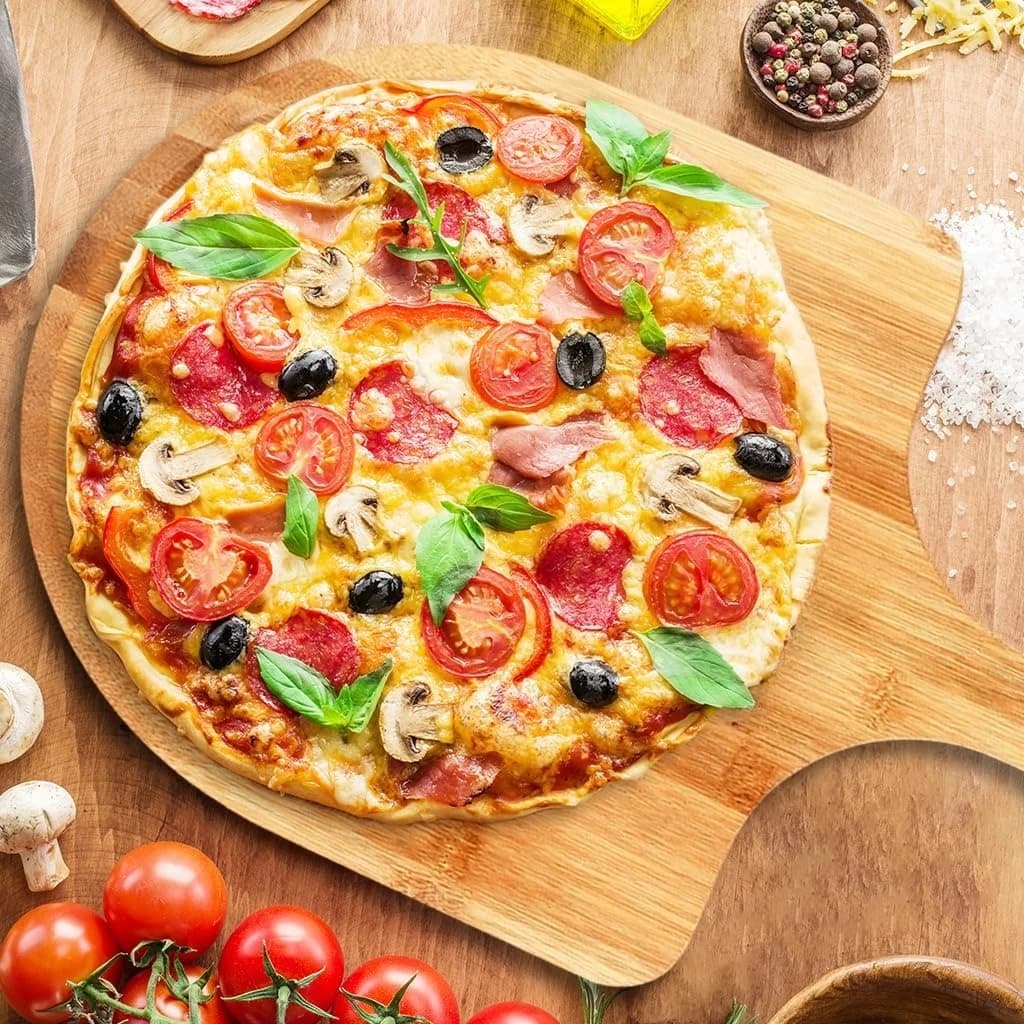 Pizza Peel 12 Inch, 2 Pack Bamboo Paddle, Wooden Pizza Peels For Making , Bread Pie Cutting Board For Kitchen