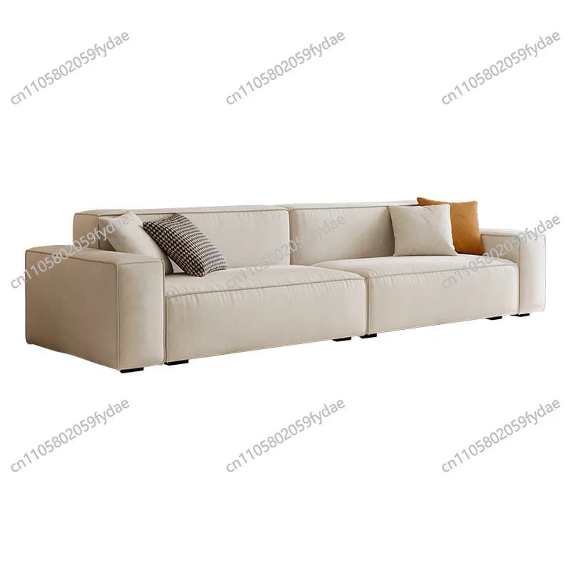Divano in tessuto tecnologico Tofu Block, tre posti, per piccoli appartamenti, soggiorno, colore crema, stile moderno e semplice.