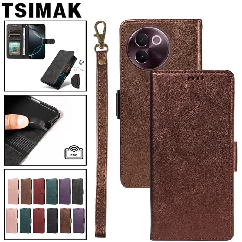 RFID Leather Case For Vivo Y21 Y21S Y22 Y22S Y33S Y35 Y36 Y78 Plus V29 V29E V30 V40 Pro Y27 4G 5G Magnetic Flip Wallet CardCover