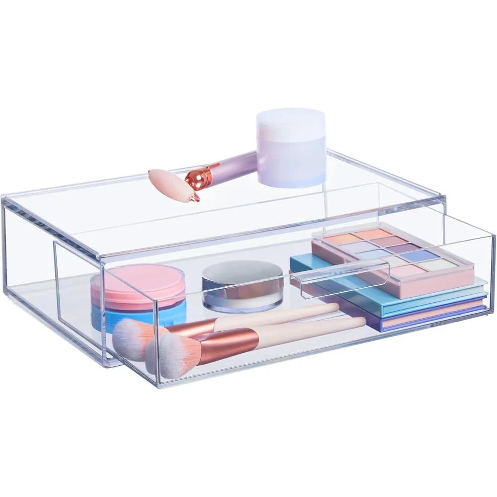 Organizzatore per Cassetti in Plastica Trasparente Impilabile per Palette Ombretti, Cosmetici e Prodotti di Bellezza da Toeletta