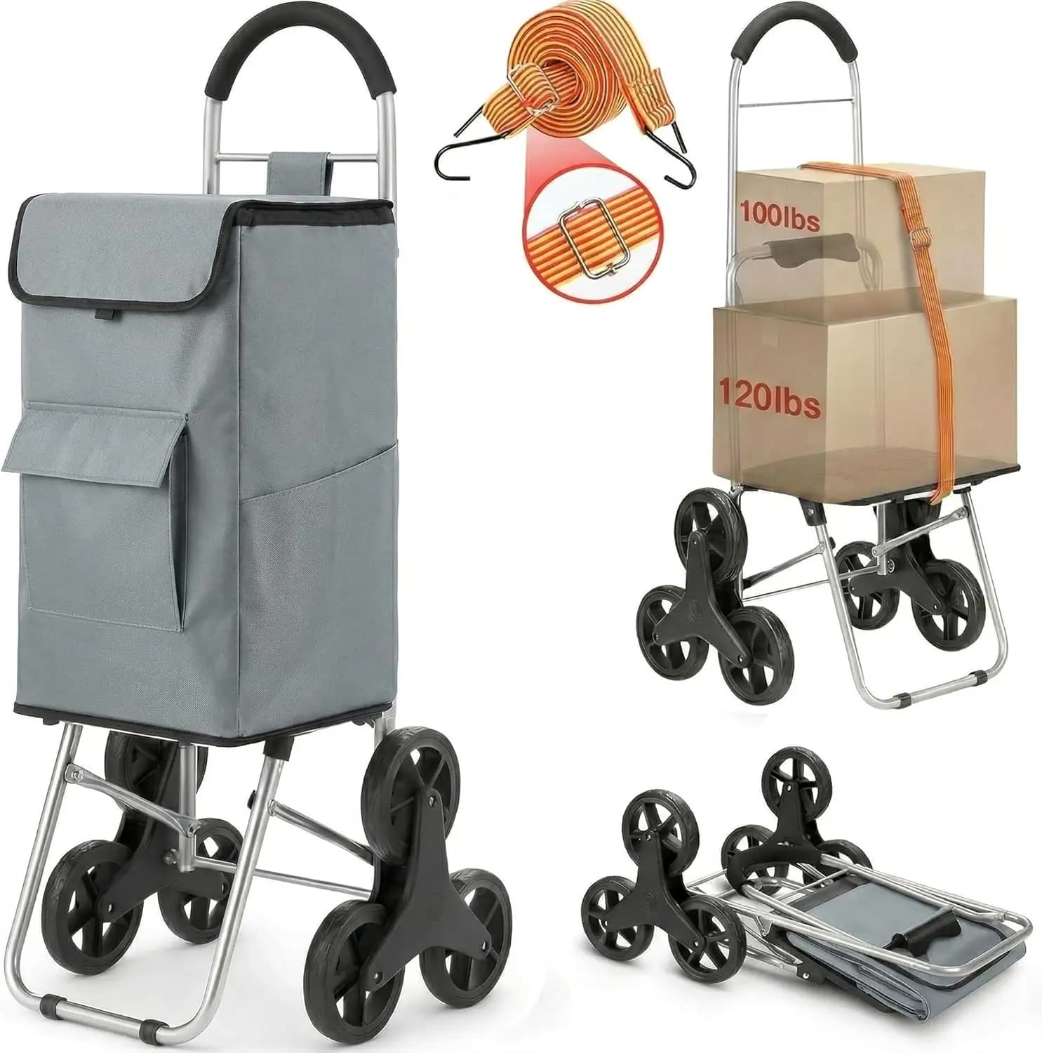 Saliscale Folding Trolley with Capacity of 100 kg, Large Removable Bag and Adjustable Elastic Corda for Transport Expense and Bucato