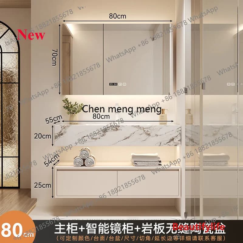 a48 Mobiletto Lusso per Bagno con Lavabo, Specchio, Cassetti e Ripiani - Armadietto Contenitore Contemporaneo a Parete