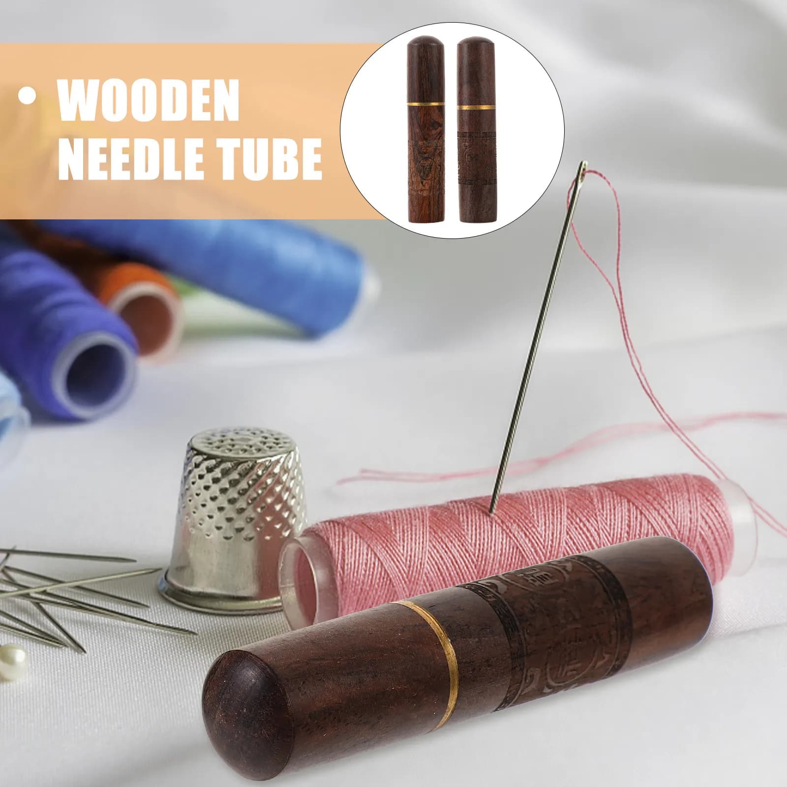 2pcs Needle Storage Barrel H Sewing Portable Wooden Case Multi Function Toothpick Holder Household Accessories Knitting Gadgets