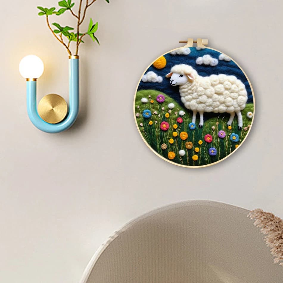 SDOYUNO Set per Pittura e Ricamo in Feltro di Lana, Animali, Fai da Te, Materiali per Artigianato, Arte Murale con Punti, Set in Feltro e Tela