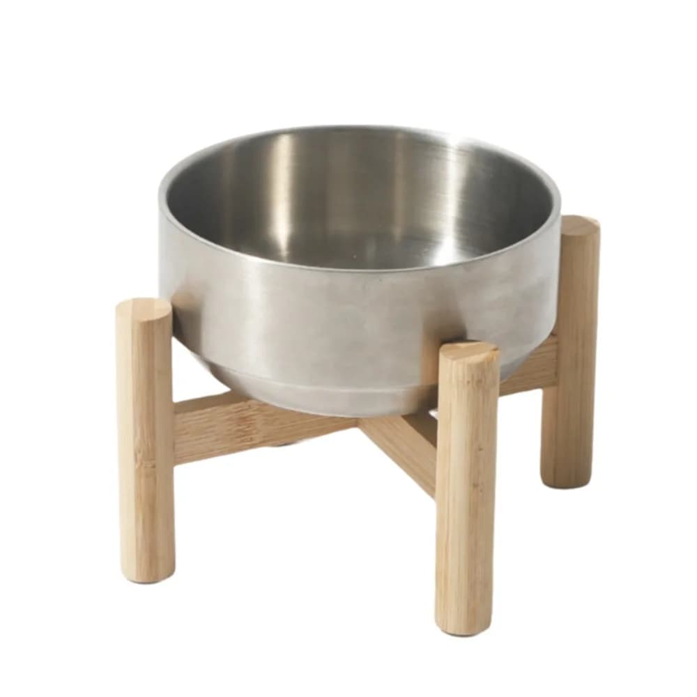 Ciotola per Cani in Acciaio Inox con Supporto in Legno, Antiruggine e Antiscivolo, Ciotola Rialzata a Doppio Strato per Gatti, Accessori per Animali Domestici