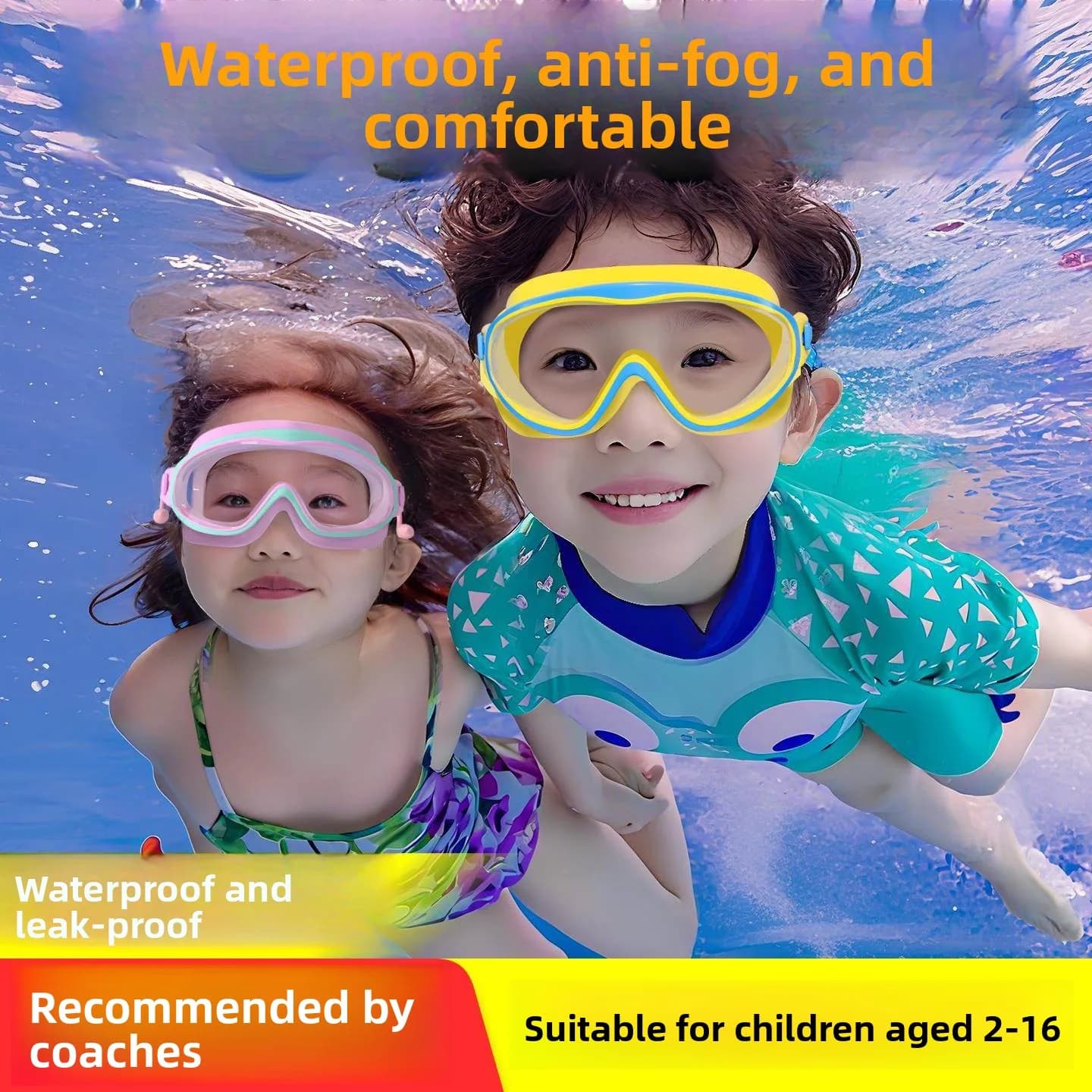 Occhialini da nuoto per bambini, impermeabili, antiappannamento, protezione per gli occhi ad alta definizione per ragazzi e ragazze, set di occhialini e cappello da nuoto