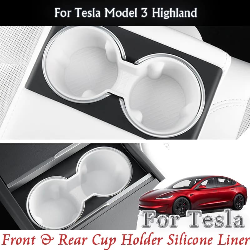 Per Tesla Modello 3 Highland 2024 2025 Car Center Console Sedile posteriore Portabicchieri in silicone Fodera antiscivolo Kit organizzatore di stoccaggio