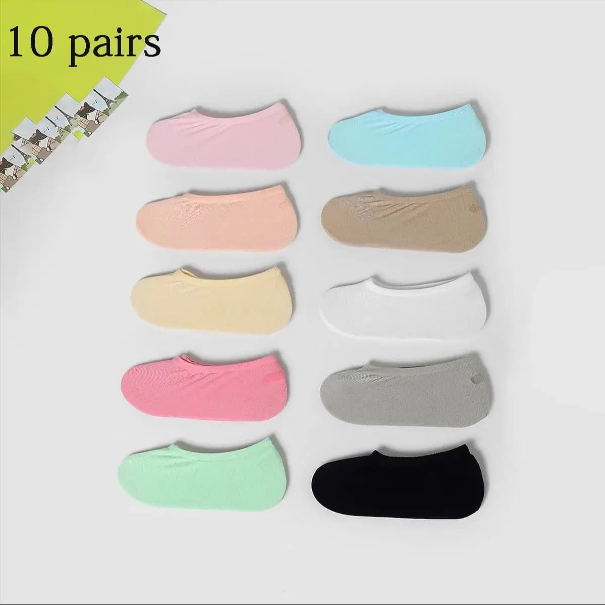 10 pairs of solid color sleeveless ship socks invisible socks, breathable silicone non slip ship socks magic socks