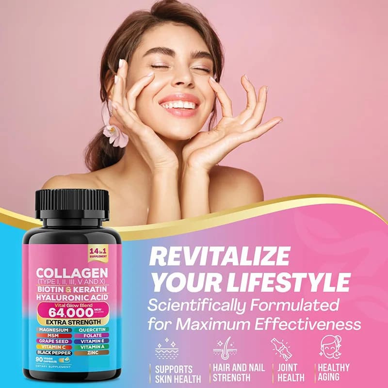 Collagen pills 1000mg, Biotin 1000mcg, Keratin, Saw Palmetto, Hyaluronic Acid - Vitamins for Hair, Skin and Nails with Vitamin E, Zinc